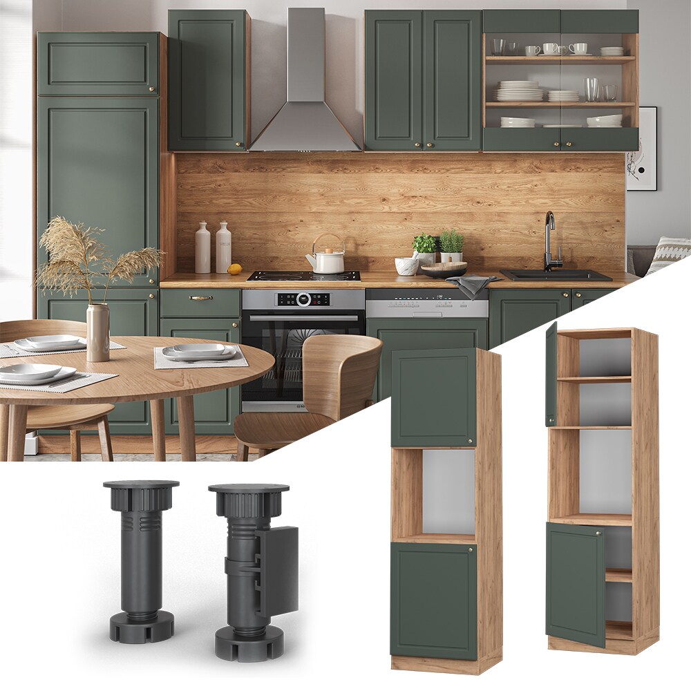 Vicco Herdumbauschrank Küchenschrank Küchenmöbel Fame-Line Landhaus Eiche Grün 60 cm Gold Küche Einbauküche Blende Herdschrank Hochschrank Küchenzeile Drehtür Einlegeboden