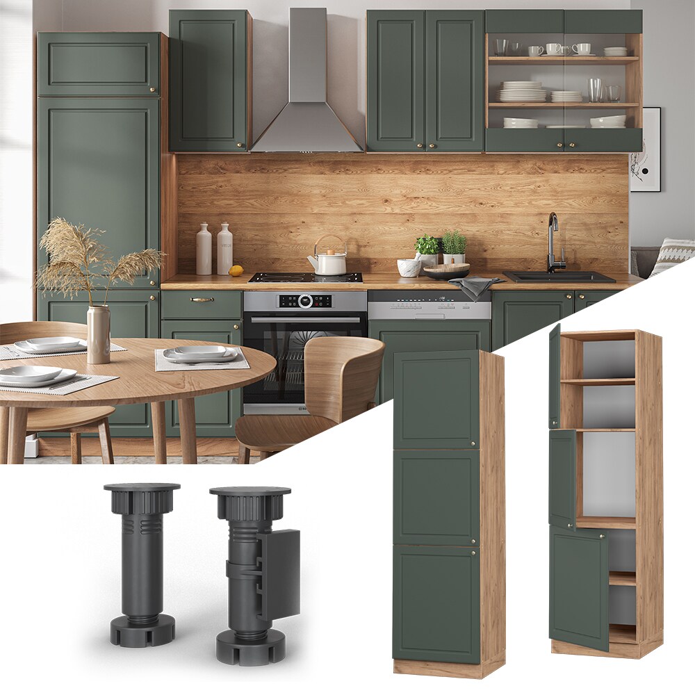 Vicco Herdumbauschrank Küchenschrank Küchenmöbel Fame-Line Landhaus Eiche Grün 60 cm Gold Küche Einbauküche Blende Herdschrank Hochschrank Küchenzeile Drehtür Einlegeboden