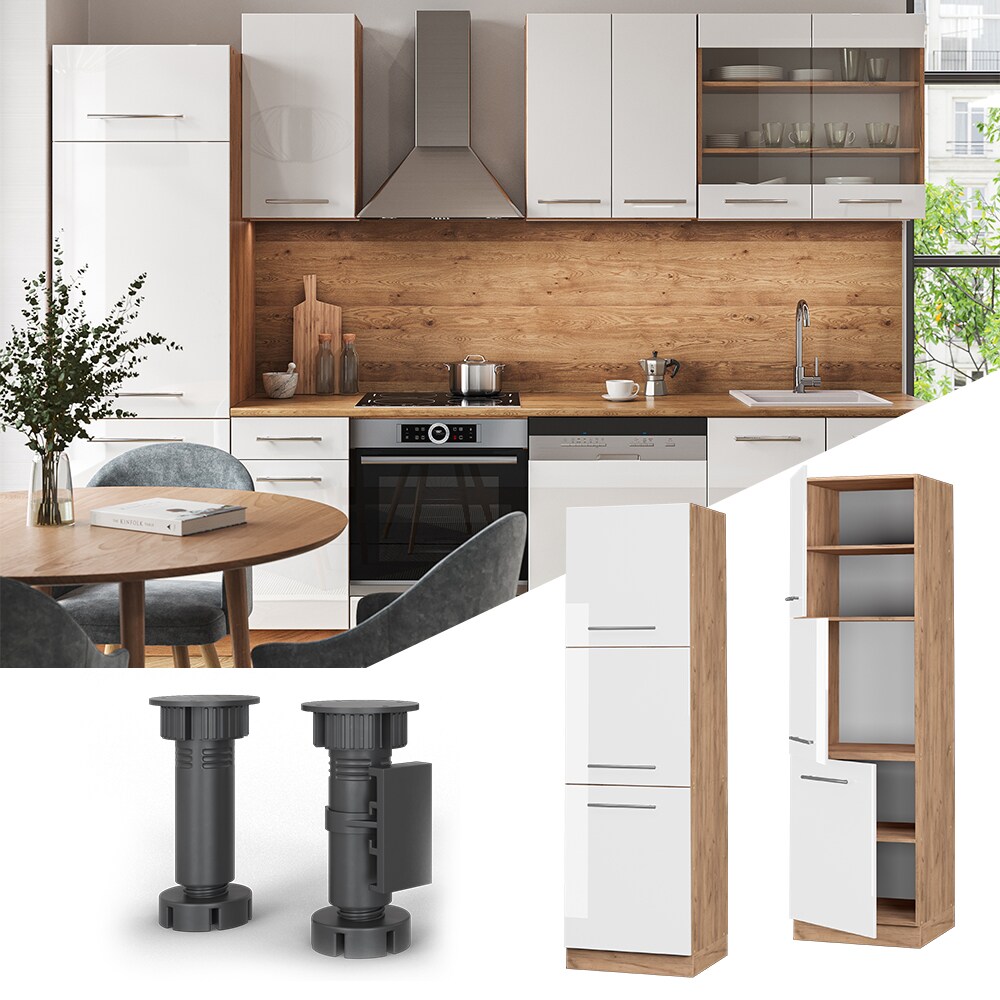 Vicco Herdumbauschrank K&uuml;chenschrank K&uuml;chenm&ouml;bel Fame-Line Eiche Wei&szlig; 60 cm modern Hochglanz K&uuml;che Einbauk&uuml;che Blende Herdschrank Hochschrank K&uuml;chenzeile Dreht&uuml;r Einlegeboden - Bild 1