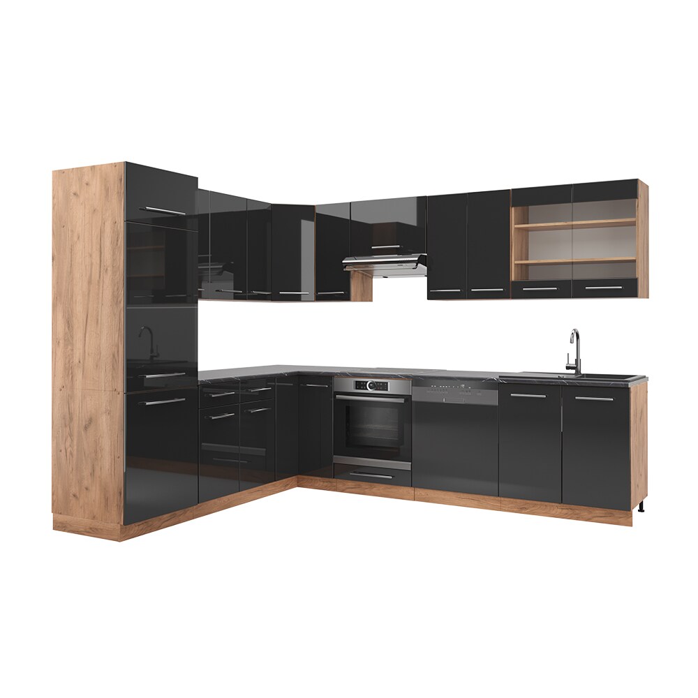 Vicco Eckküche Küchenzeile Einbauküche Fame-Line Eiche Anthrazit 227x287 cm modern Spülenunterschrank Schubunterschrank Eckunterschrank Herdumbauschrank Hängeschrank Kühlumbauschrank Hängeglasschrank