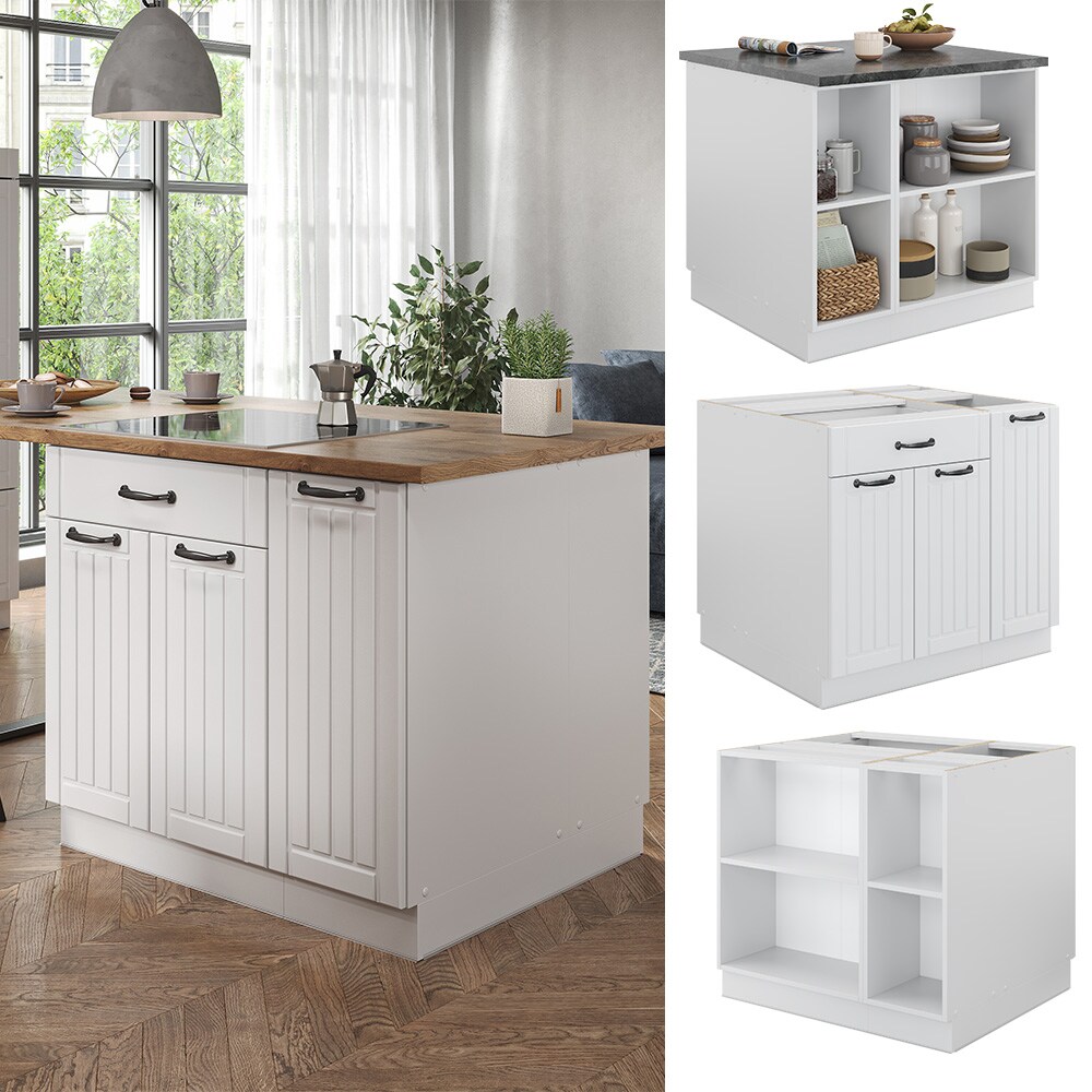 Vicco K&uuml;cheninsel K&uuml;chenblock Einbauk&uuml;che Fame-Line Landhaus Wei&szlig; 90 cm K&uuml;chen Schr&auml;nke Apothekerunterschrank Schubunterschrank Regalinselunterschrank Softclose-Scharnier K&uuml;chenm&ouml;bel - Bild 1