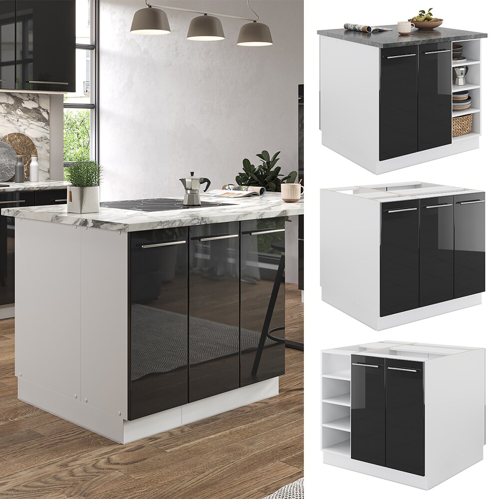 Vicco Kücheninsel Küchenblock Einbauküche Fame-Line Weiß Anthrazit 90 cm modern Hochglanz Küchen Schränke Regalunterschrank Küchenunterschrank Regalinselunterschrank Softclose-Scharnier Küchenmöbel