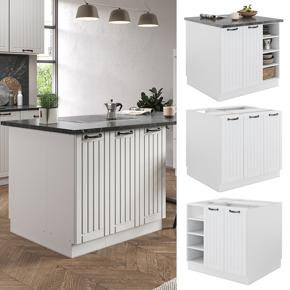 Vicco Kücheninsel Küchenblock Einbauküche Fame-Line Landhaus Weiß 90 cm Küchen Schränke Regalunterschrank Küchenunterschrank Regalinselunterschrank Softclose-Scharnier Küchenmöbel