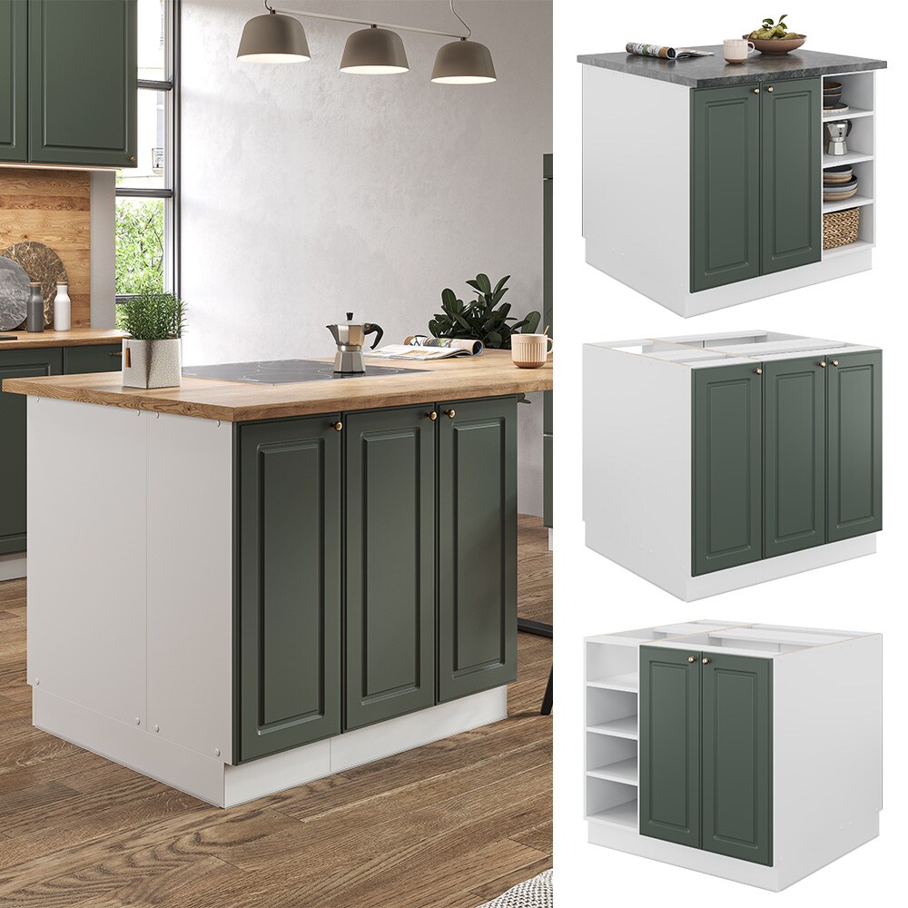 Vicco Kücheninsel Küchenblock Einbauküche Fame-Line Landhaus Weiß Grün 90 cm Gold Küchen Schränke Regalunterschrank Küchenunterschrank Regalinselunterschrank Softclose-Scharnier Küchenmöbel