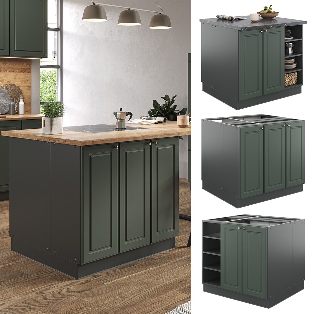 Vicco Kücheninsel Küchenblock Einbauküche Fame-Line Landhaus Eiche Anthrazit 90 cm Gold Küchen Schränke Regalunterschrank Küchenunterschrank Regalinselunterschrank Softclose-Scharnier Küchenmöbel