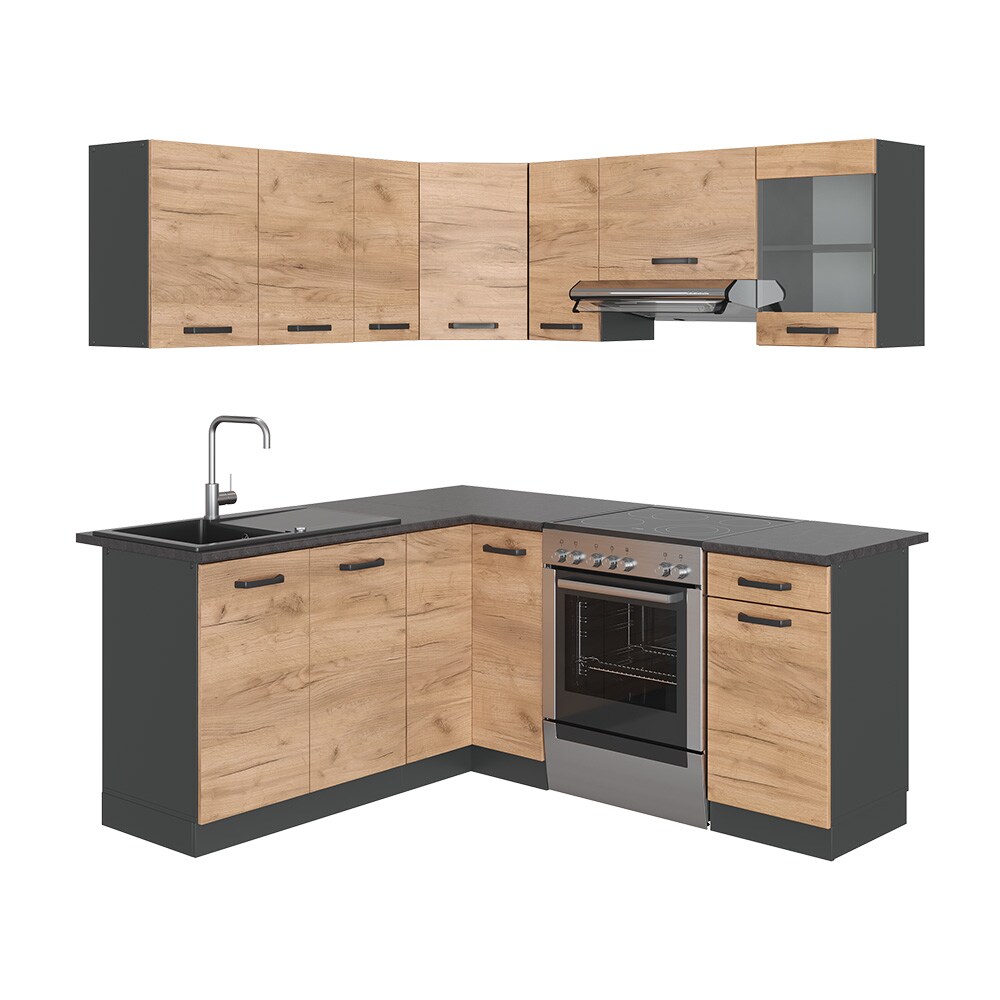 Vicco Eckküche Küchenblock Einbauküche Rick Anthrazit Eiche 190 cm modern Küchen Schränke Spülenunterschrank Eck-Unterschrank Eck-Hängeschrank Arbeitsplatte Küchenmöbel Küchenzeile L-Küche | 04066731227082