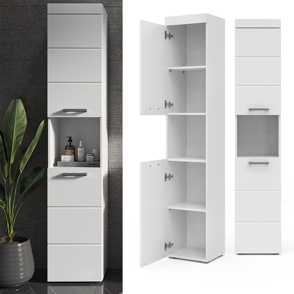 Vicco Hochschrank Badschrank Badezimmermöbel Luna Weiß Skandi 37×190 cm Badezimmer Schrank Badmöbel Schranktür Schrankfach Ablage Aufbewahrung | 04066731196845