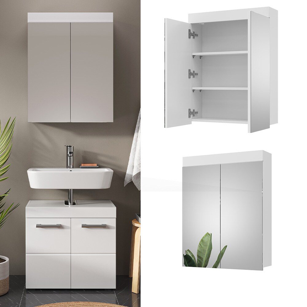 Vicco Spiegelschrank Badspiegel Badezimmermöbel Luna Weiß Skandi 60×77 cm Badezimmer Schrank Badmöbel Schranktür Spiegeltür Schrankfach Wandspiegel Ablage Aufbewahrung | 04066731196869
