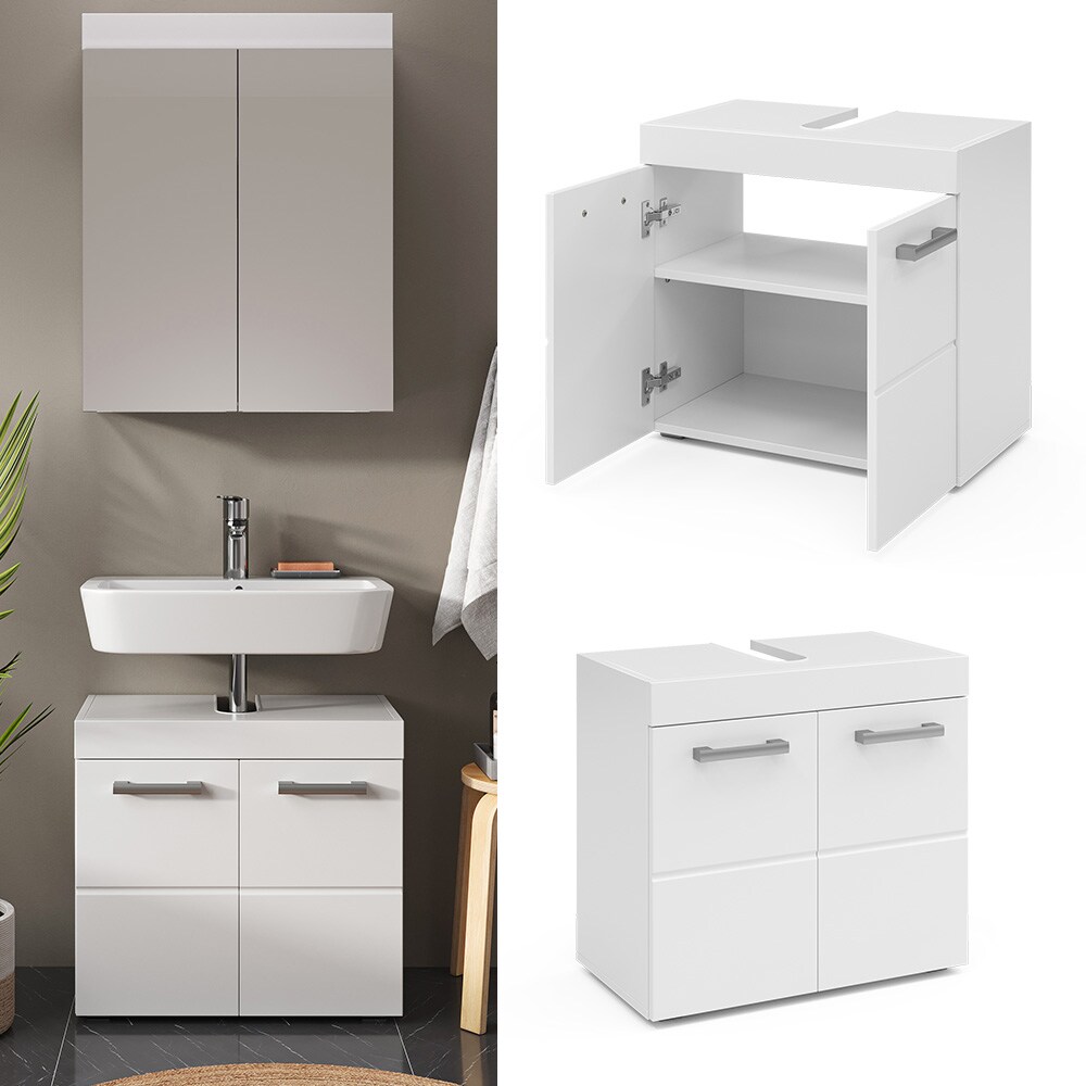 Vicco Waschtischunterschrank Waschbeckenunterschrank Badschrank Luna Weiß Skandi 60x56 cm Badezimmer Schrank Badmöbel Schranktür Schrankfach Ablage Aufbewahrung