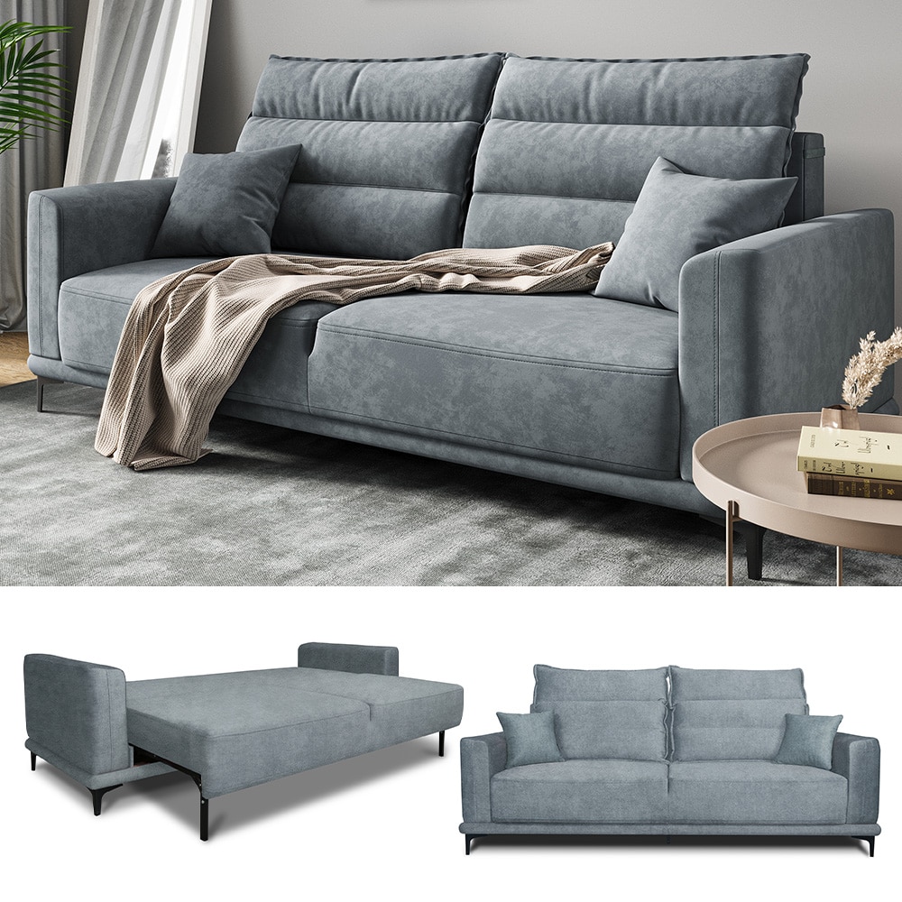 VitaliSpa Schlafsofa G&auml;stesofa Boxspringsofa Caprioli Grau Schlaffunktion 236x100 cm modern Wohnzimmer Sofa Wohnzimmercouch Loungesofa Schlafcouch Klappsofa Taschenfederkern 2-Sitzer - Bild 1