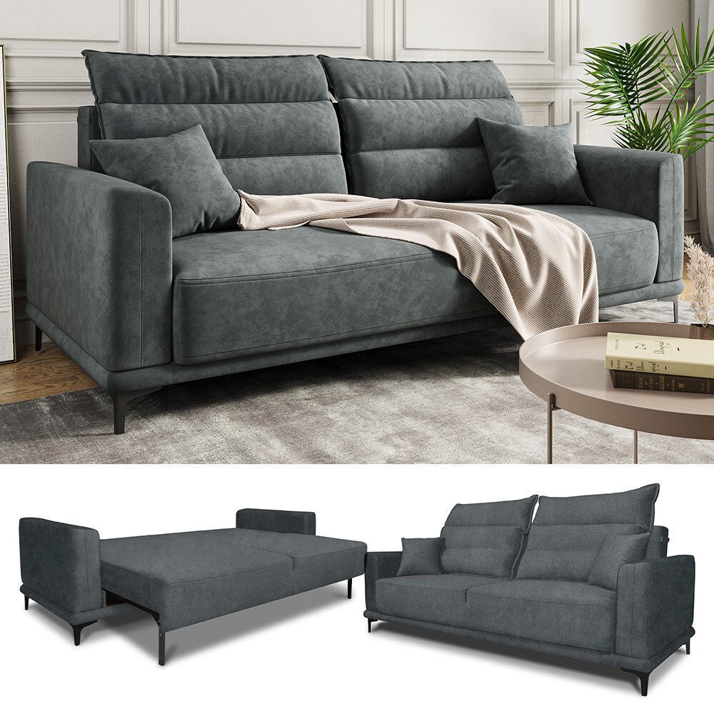 VitaliSpa Schlafsofa Gästesofa Boxspringsofa Caprioli Anthrazit Schlaffunktion 236x100 cm modern Wohnzimmer Sofa Wohnzimmercouch Loungesofa Schlafcouch Klappsofa Taschenfederkern 2-Sitzer
