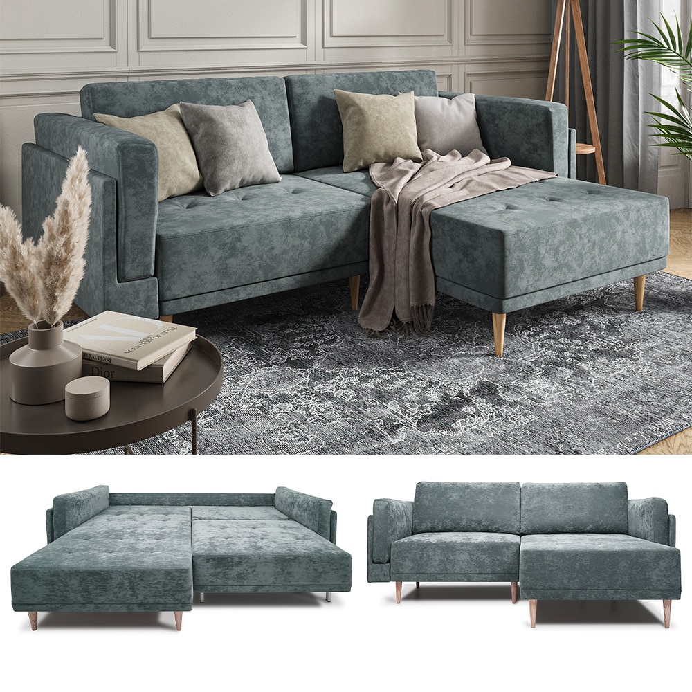 VitaliSpa Ecksofa Schlafsofa G&auml;stesofa Cali Grau Schlaffunktion 236 x 97 cm modern Wohnzimmer Sofa Wohnzimmercouch Boxspringsofa Loungesofa Loungeecke Schlafcouch Taschenfederkern ausziehbar - Bild 1