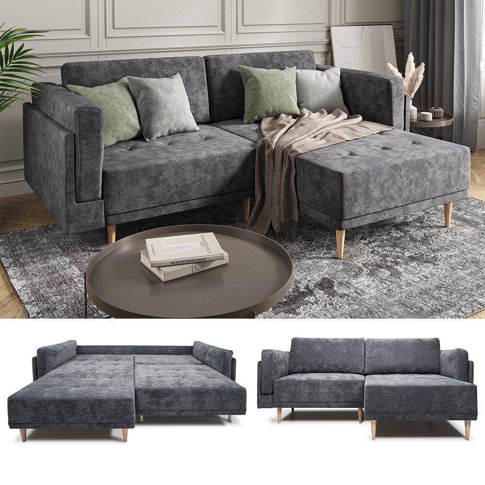 VitaliSpa Ecksofa Schlafsofa G&auml;stesofa Cali Anthrazit Schlaffunktion 236 x 97 cm modern Wohnzimmer Sofa Wohnzimmercouch Boxspringsofa Loungesofa Loungeecke Schlafcouch Taschenfederkern ausziehbar - Bild 1