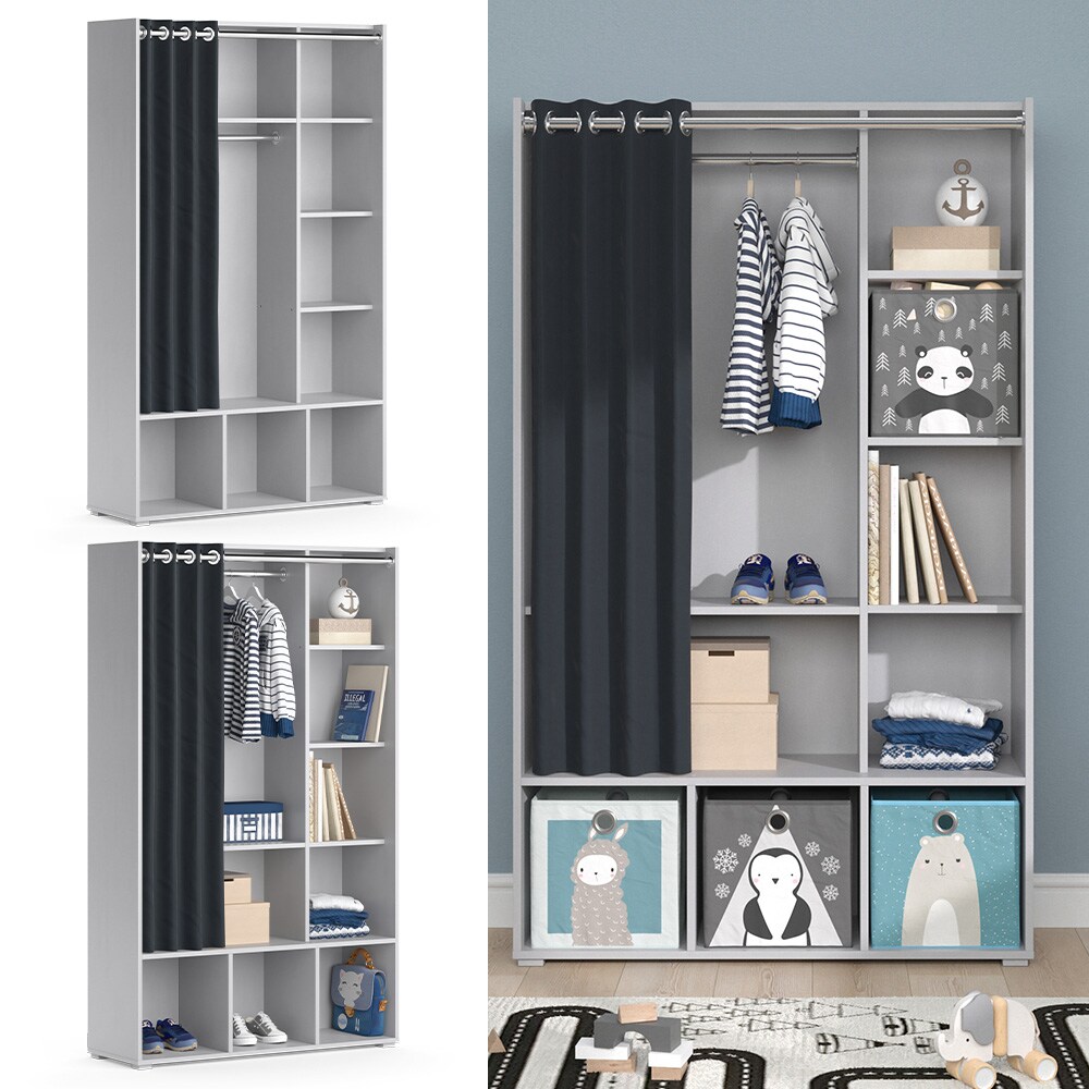 Vicco Kinderkleiderschrank Kinderzimmerschrank Kindergarderobe Luigi Grau 104x174 cm modern Schrankregal Jugendzimmerschrank Organizer Vorhang Kleiderstange F&auml;cher Aufbewahrung Spielzeugablage - Bild 1
