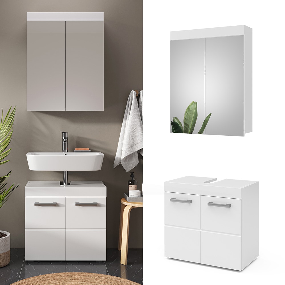 Vicco Badm&ouml;belset Luna Wei&szlig; Skandi Badezimmerschrank Badschrank Waschtischunterschrank Spiegelschrank Schrankt&uuml;r Schrankfach Ablage Aufbewahrung - Bild 1