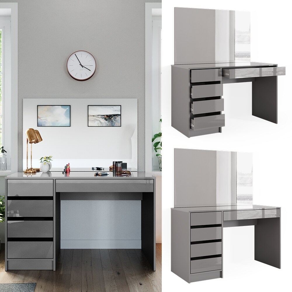 Vicco Schminktisch Frisiertisch Frisierkommode Sherry Grau Schminkspiegel 120x75 cm modern Schlafzimmer Kommode Schublade Ablage Aufbewahrung Kosmetiktisch Make-Up-Tisch Hochglanz - Bild 1