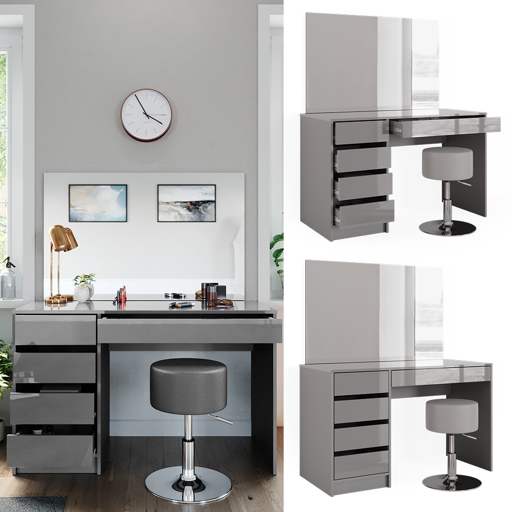 Vicco Schminktisch Frisiertisch Frisierkommode Sherry Grau Schminkspiegel Hocker 120x75 cm modern Schlafzimmer Kommode Schublade Ablage Aufbewahrung Kosmetiktisch Make-Up-Tisch Hochglanz - Bild 1
