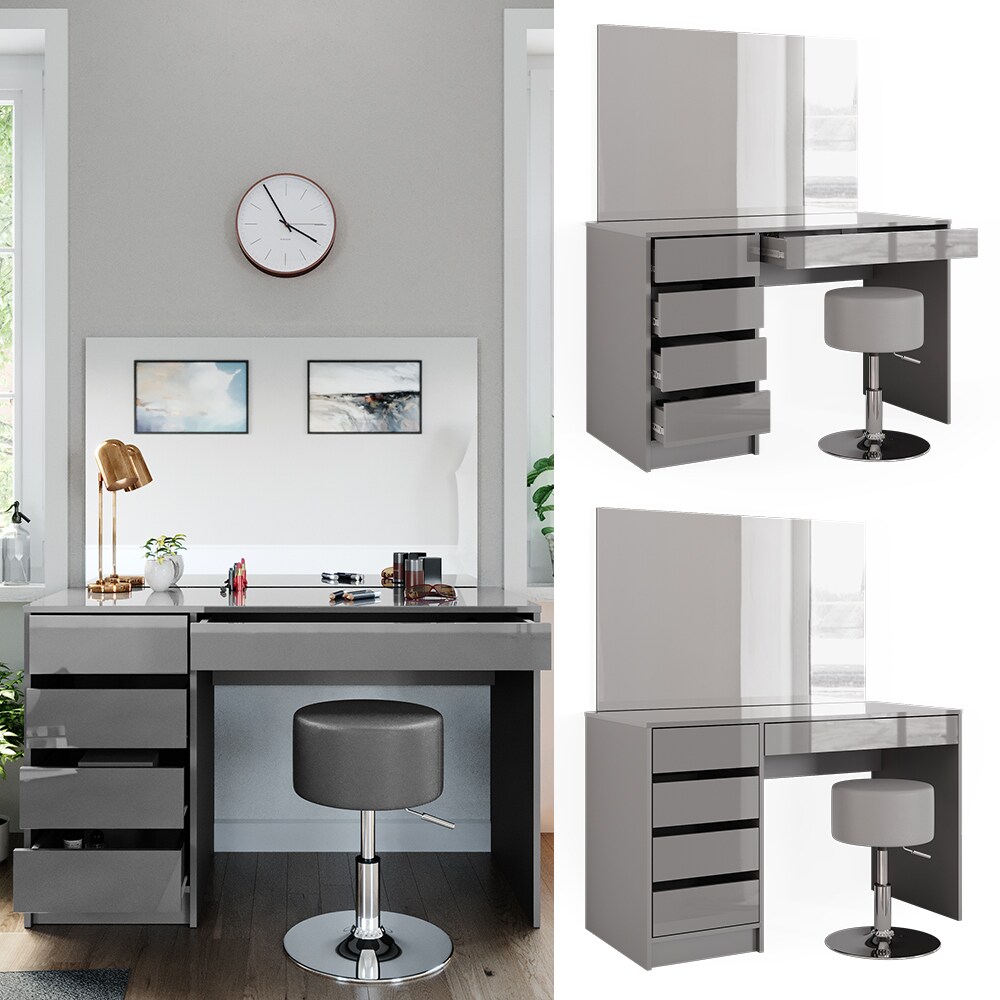 Vicco Schminktisch Frisiertisch Frisierkommode Sherry Grau Schminkspiegel Hocker 120x75 cm modern Schlafzimmer Kommode Schublade Ablage Aufbewahrung Kosmetiktisch Make-Up-Tisch Hochglanz