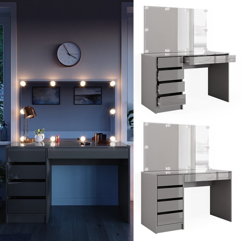 Vicco Schminktisch Frisiertisch Frisierkommode Sherry Grau Schminkspiegel LED 120x75 cm modern Schlafzimmer Kommode Schublade Ablage Aufbewahrung Kosmetiktisch Make-Up-Tisch Hochglanz - Bild 1