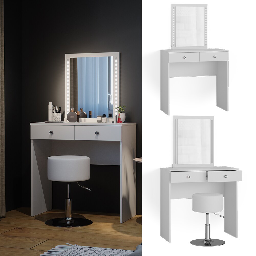 Vicco Schminktisch Frisiertisch Frisierkommode Elara Wei&szlig; LED Spiegel Design Hocker 80x79cm modern Schlafzimmer Kommode Schminkspiegel Schublade Ablage Aufbewahrung Kosmetiktisch Make-Up-Tisch - Bild 1