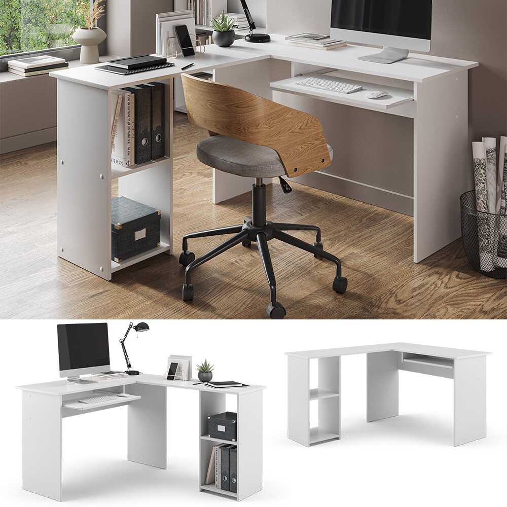 Vicco Eckschreibtisch Arbeitstisch B&uuml;rotisch Sergio Wei&szlig; modern 120x75 cm Arbeitszimmer Homeoffice Computertisch PC-Tisch B&uuml;rom&ouml;bel Schublade Tastaturauszug Regalfach Ablage Aufbewahrung Arbeitsfl&auml;che - Bild 1
