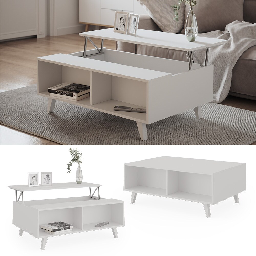 Vicco Couchtisch Sofatisch Kaffeetisch Oksana Wei&szlig; 100x54cm modern Wohnzimmer Tisch Ablage Fach Esstisch Arbeitstisch Beistelltisch Stubentisch Lift-Funktion Tischplatte ausklappbar - Bild 1