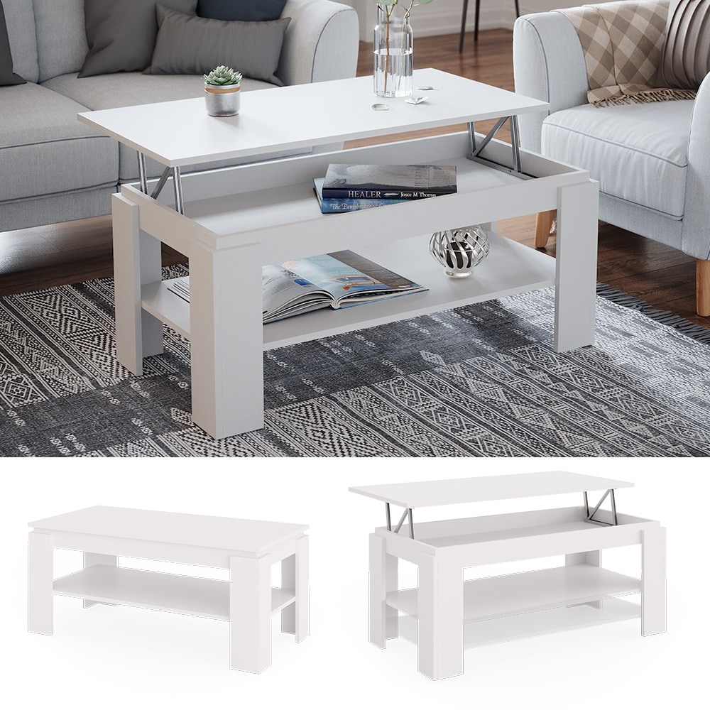 Vicco Couchtisch Sofatisch Esstisch Nikola Wei&szlig; 100x54cm modern Wohnzimmer Tisch Ablage Fach Kaffeetisch Arbeitstisch Beistelltisch Stubentisch Lift-Funktion Tischplatte ausklappbar Ablagefach - Bild 1