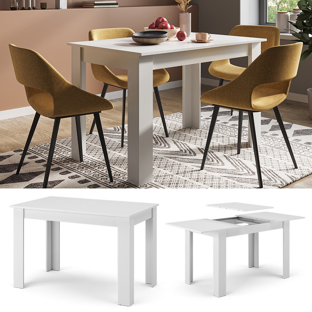 Vicco Esstisch K&uuml;chentisch Esszimmertisch Illya Wei&szlig; 170x78 cm modern Wohnzimmer Tisch Stubentisch Holztisch Familientisch Holzbeine Tischplatte Plastikkappen ausziehbar Holzoptik - Bild 1