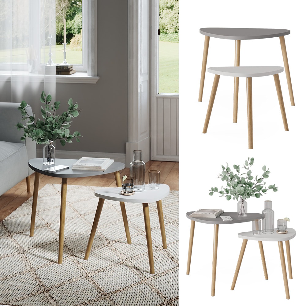 Vicco Couchtisch Sofatisch Beistelltisch Sascha Wei&szlig; Anthrazit modern 2er-Set 60x50 cm Wohnzimmer Tisch Kaffeetisch Stubentisch Dekotisch Nierentisch Tischplatte Holzbeine Ablage - Bild 1