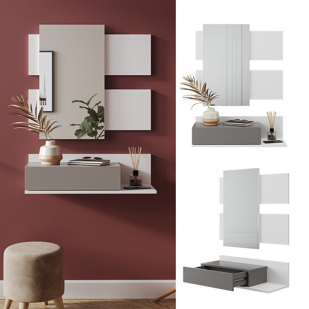 Vicco Flurschrank Flurspiegelschrank Garderobe Phil Wei&szlig; Anthrazit 75x95 cm modern Dielen Schrank Organizer Aufbewahrung Spiegel Ablage Schubladenfach - Bild 1