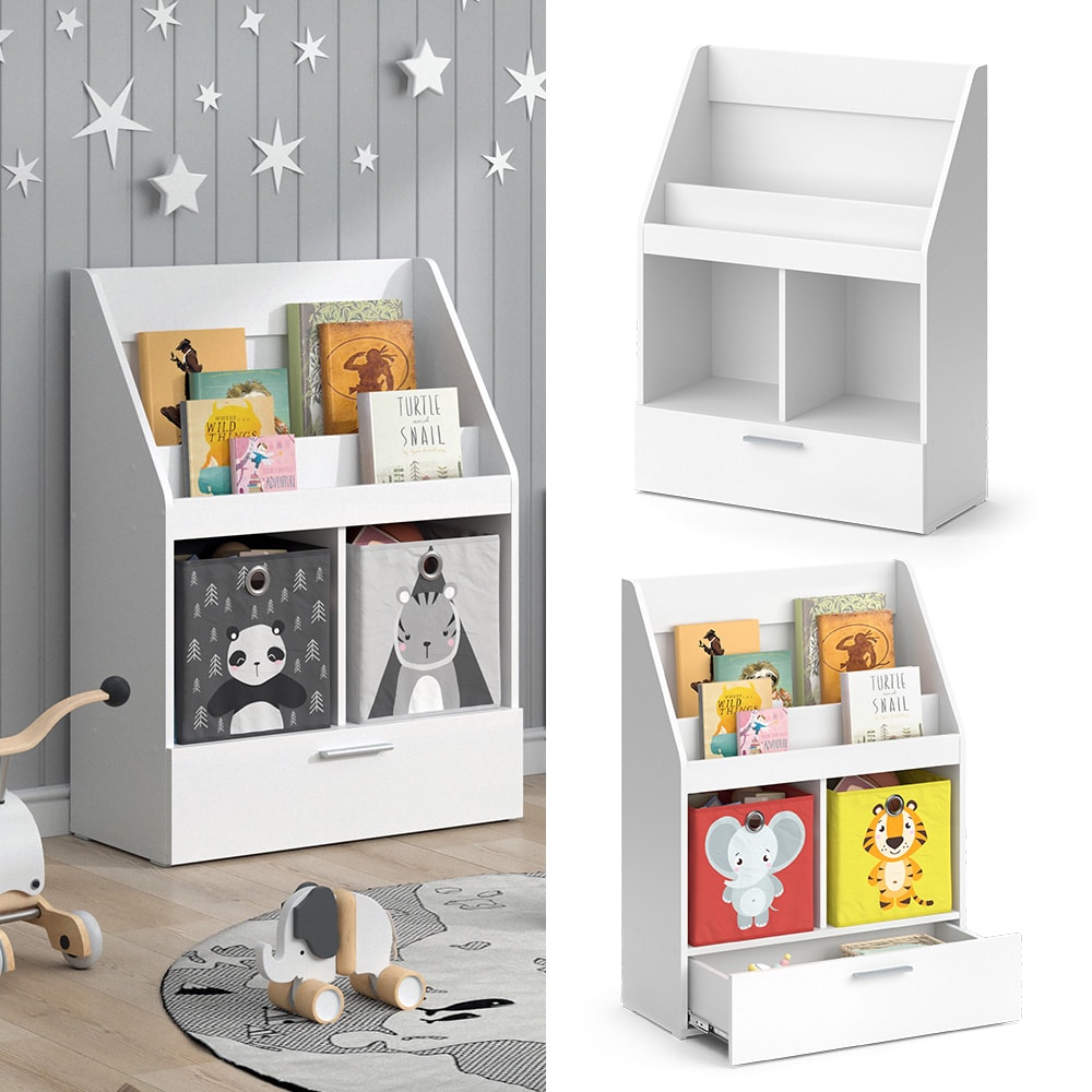 Vicco Kinderregal B&uuml;cherregal Wandregal Luigi Wei&szlig; 72x96 cm modern Kinderzimmer Regal Spielzeugregal Dekoregal Standregal Aufbewahrungsregal W&uuml;rfelregal Schublade Ablage Fach freistehend - Bild 1