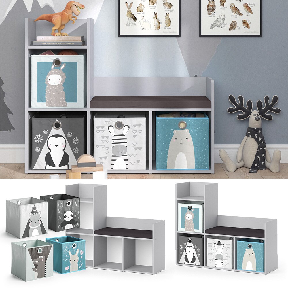 Vicco Bank-Regal B&uuml;cherregal Kinderregal Luigi Hellgrau 107x89 cm modern Faltbox Sitzbank Kinderzimmer Regal Wandregal Spielzeugregal Dekoregal Standregal Aufbewahrung W&uuml;rfelregal Regal-Bank-Kombi - Bild 1