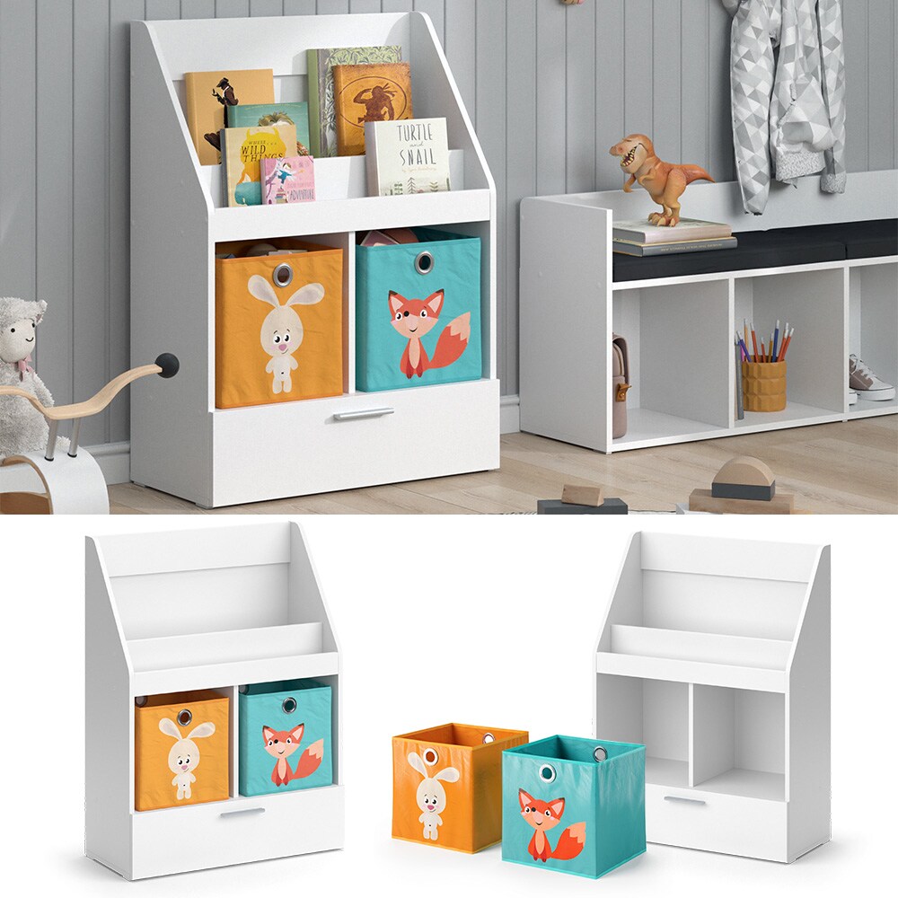 Vicco Kinderregal Bücherregal Wandregal Luigi Weiß 72x96 cm modern Kinderzimmer Regal Spielzeugregal Dekoregal Standregal Aufbewahrungsregal Würfelregal Schublade Ablage Fach freistehend Faltbox