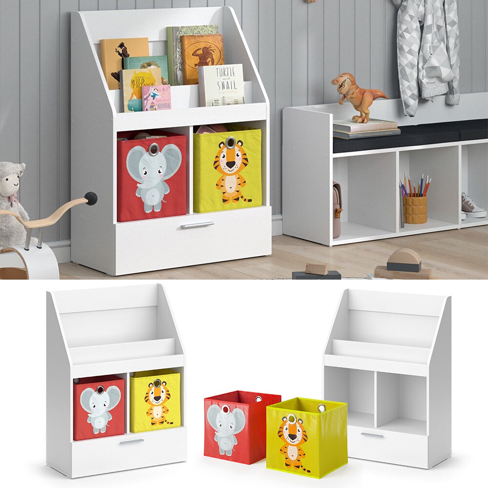 Vicco Kinderregal Bücherregal Wandregal Luigi Weiß 72x96 cm modern Kinderzimmer Regal Spielzeugregal Dekoregal Standregal Aufbewahrungsregal Würfelregal Schublade Ablage Fach freistehend Faltbox