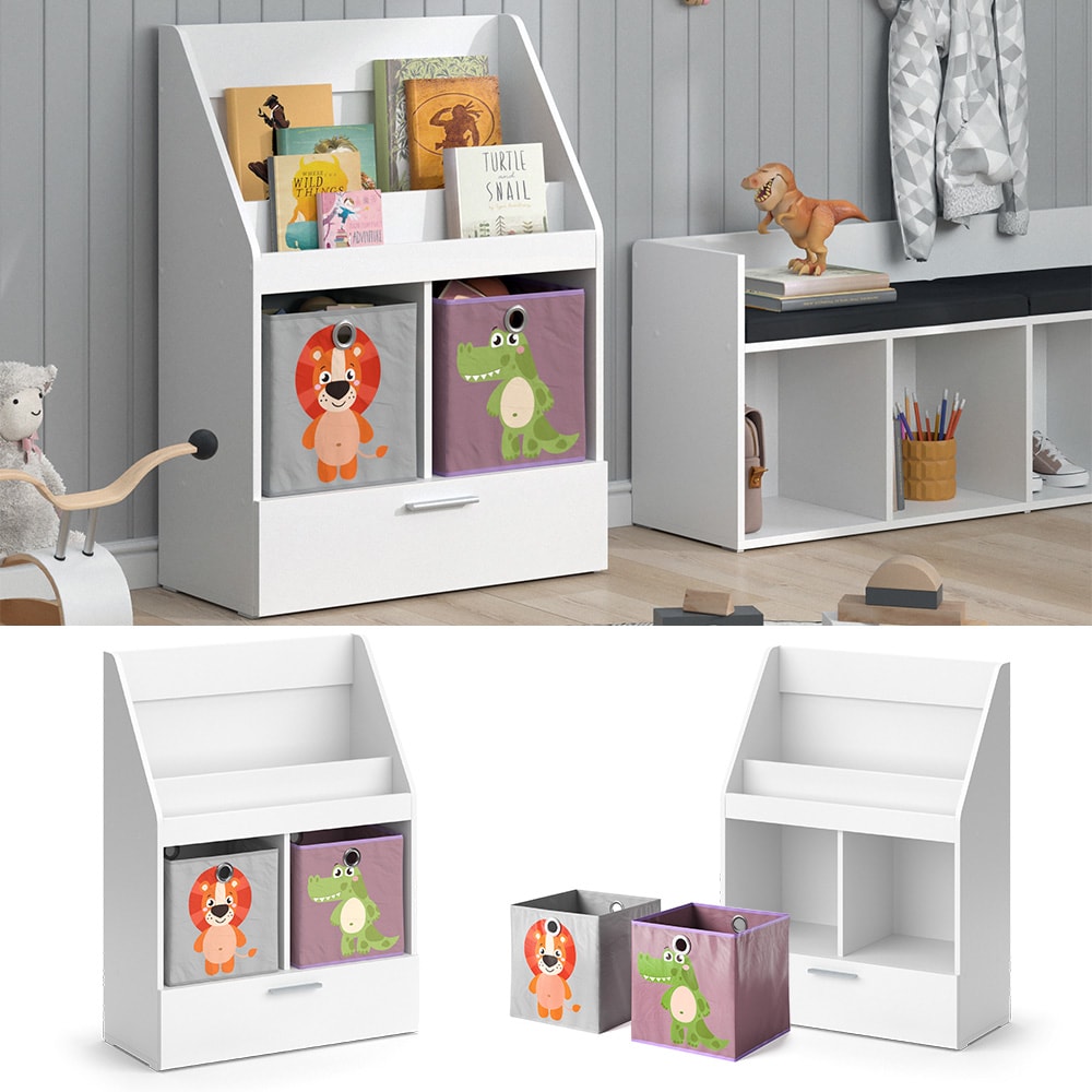 Vicco Kinderregal B&uuml;cherregal Wandregal Luigi Wei&szlig; 72x96 cm modern Kinderzimmer Regal Spielzeugregal Dekoregal Standregal Aufbewahrungsregal W&uuml;rfelregal Schublade Ablage Fach freistehend Faltbox - Bild 1
