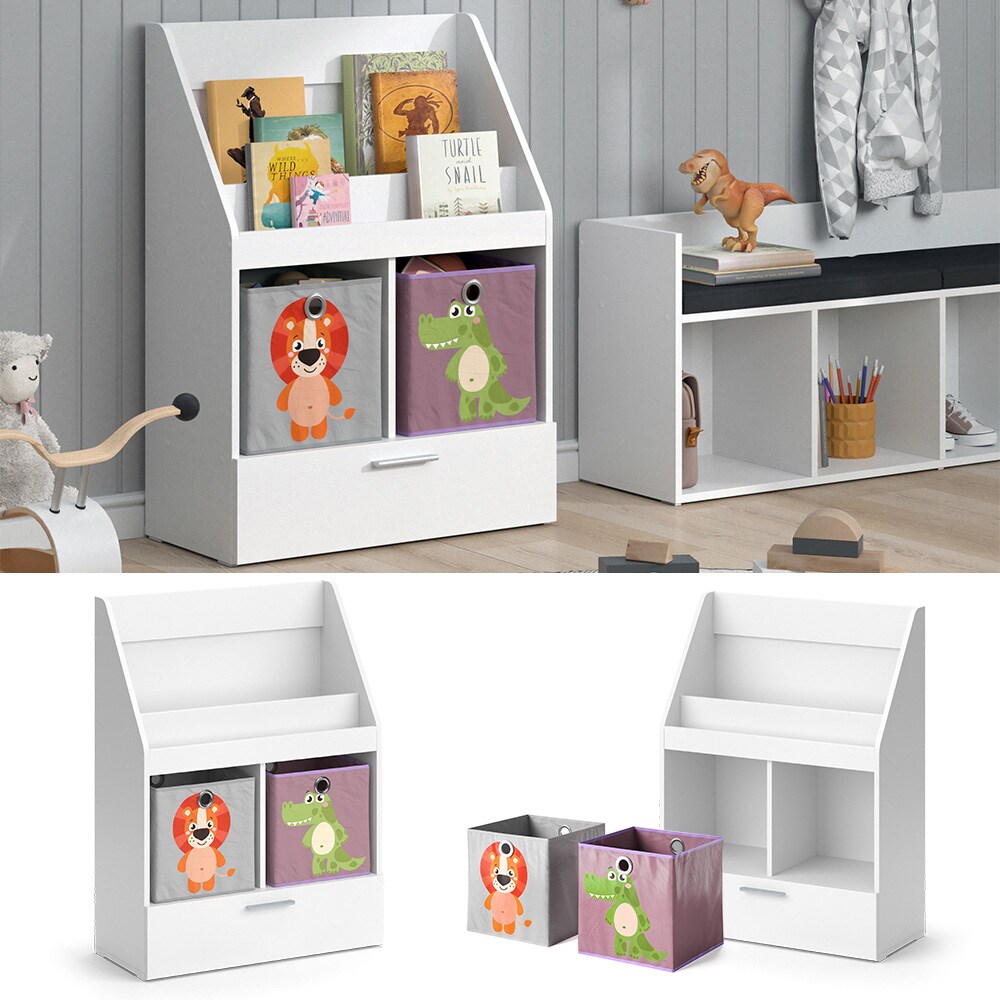 Vicco Kinderregal Bücherregal Wandregal Luigi Weiß 72x96 cm modern Kinderzimmer Regal Spielzeugregal Dekoregal Standregal Aufbewahrungsregal Würfelregal Schublade Ablage Fach freistehend Faltbox