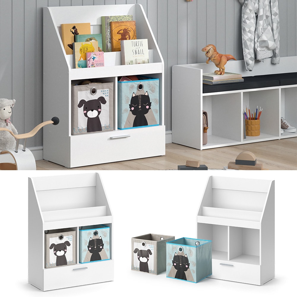 Vicco Kinderregal B&uuml;cherregal Wandregal Luigi Wei&szlig; 72x96 cm modern Kinderzimmer Regal Spielzeugregal Dekoregal Standregal Aufbewahrungsregal W&uuml;rfelregal Schublade Ablage Fach freistehend Faltbox - Bild 1