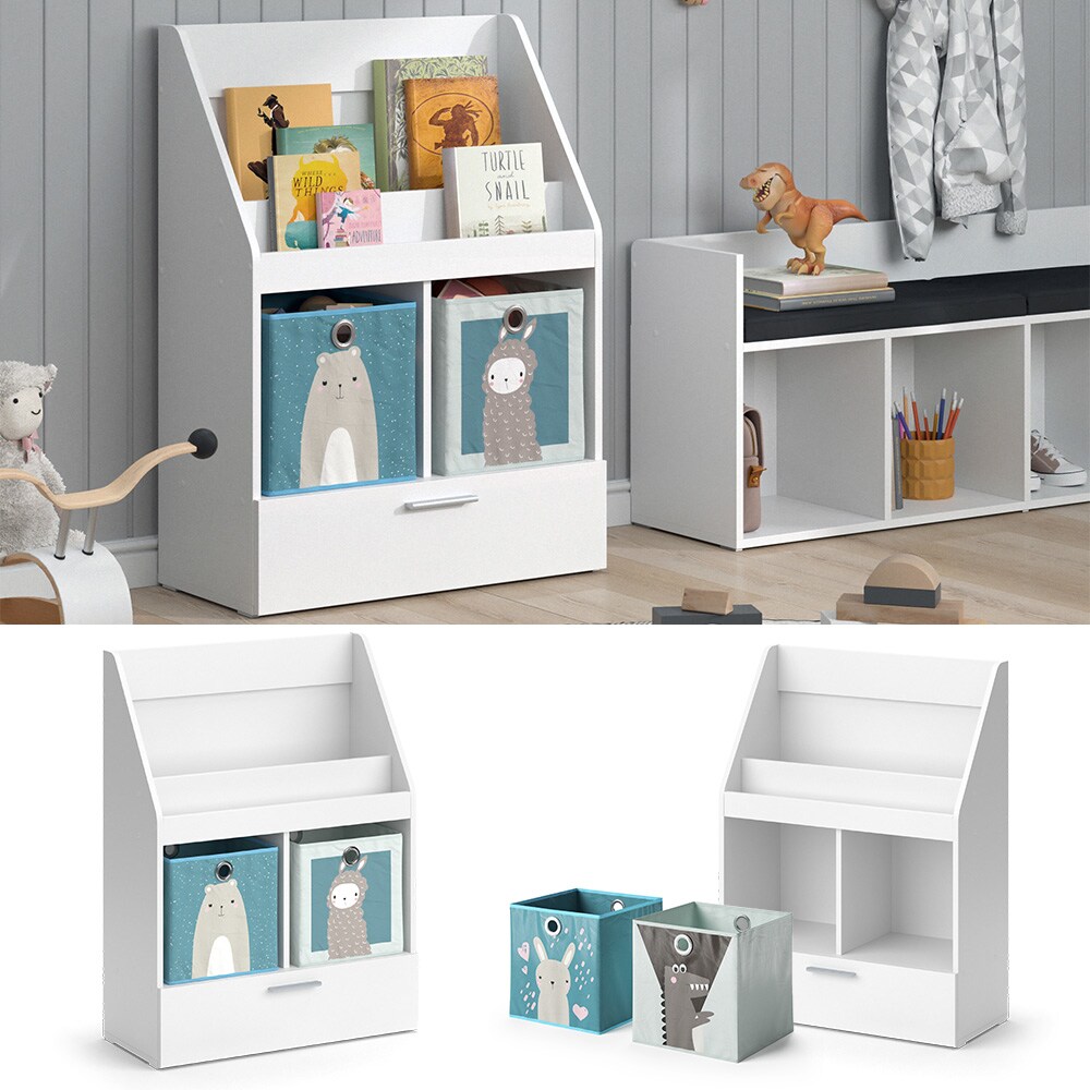 Vicco Kinderregal B&uuml;cherregal Wandregal Luigi Wei&szlig; 72x96 cm modern Kinderzimmer Regal Spielzeugregal Dekoregal Standregal Aufbewahrungsregal W&uuml;rfelregal Schublade Ablage Fach freistehend Faltbox - Bild 1