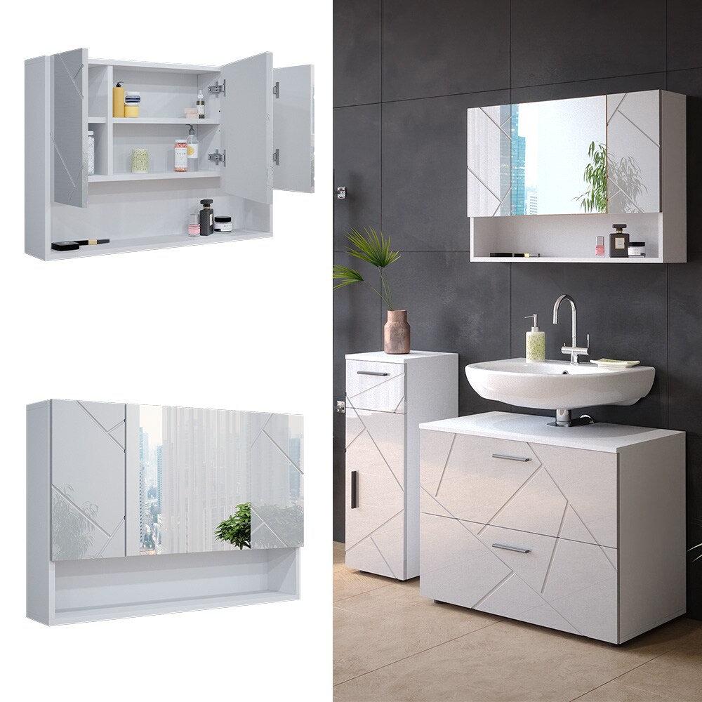Vicco Spiegelschrank Badspiegel Wandspiegel Irma Weiß Hochglanz 80 cm modern Badezimmer Spiegel Badezimmerschrank Badezimmermöbel Spiegeltür Schranktür Hängeschrank Einlegeboden Regal Ablage | 04066731227532
