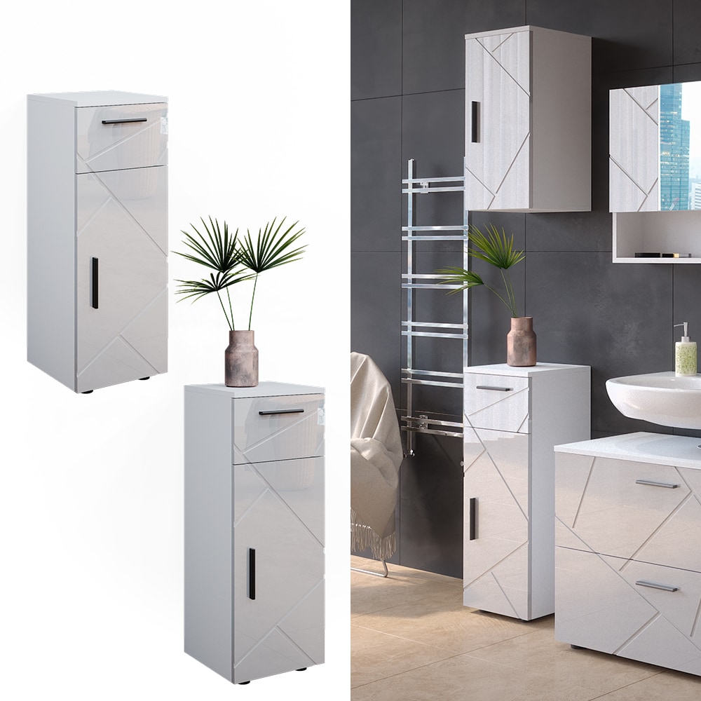 Vicco Midischrank Badschrank Badezimmerm&ouml;bel Irma Wei&szlig; Hochglanz modern 30x81 cm Badezimmer Schrank Badm&ouml;bel Schrankt&uuml;r Schrankfach Schrankschublade Ablage Aufbewahrung - Bild 1