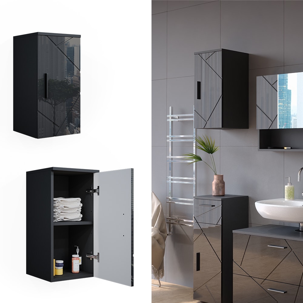 Vicco H&auml;ngeschrank Badschrank Badezimmerm&ouml;bel Irma Anthrazit Hochglanz modern 30x59 cm Badezimmer Schrank Badm&ouml;bel Schrankt&uuml;r Schrankfach Einlegeboden Ablagefach Aufbewahrung - Bild 1