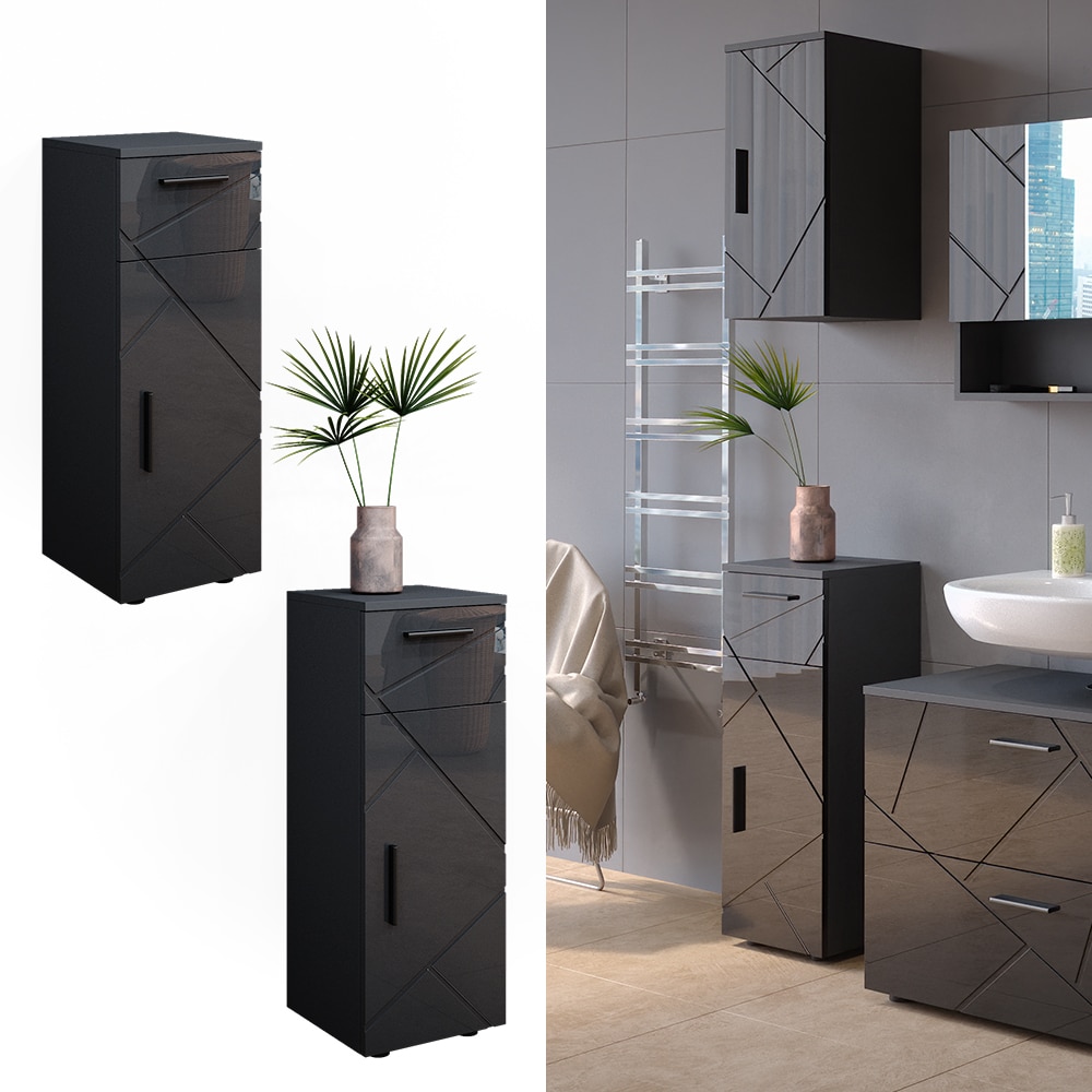 Vicco Midischrank Badschrank Badezimmerm&ouml;bel Irma Anthrazit Hochglanz modern 30x81 cm Badezimmer Schrank Badm&ouml;bel Schrankt&uuml;r Schrankfach Schrankschublade Ablage Aufbewahrung - Bild 1