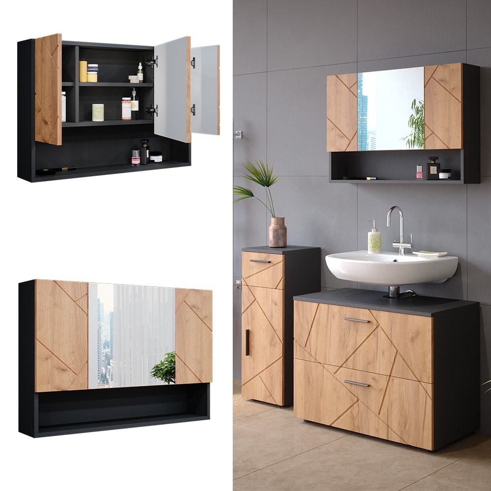Vicco Spiegelschrank Badspiegel Wandspiegel Irma Anthrazit Eiche 80 cm modern Badezimmer Spiegel Badezimmerschrank Badezimmerm&ouml;bel Spiegelt&uuml;r Schrankt&uuml;r H&auml;ngeschrank Einlegeboden Regal Ablage - Bild 1
