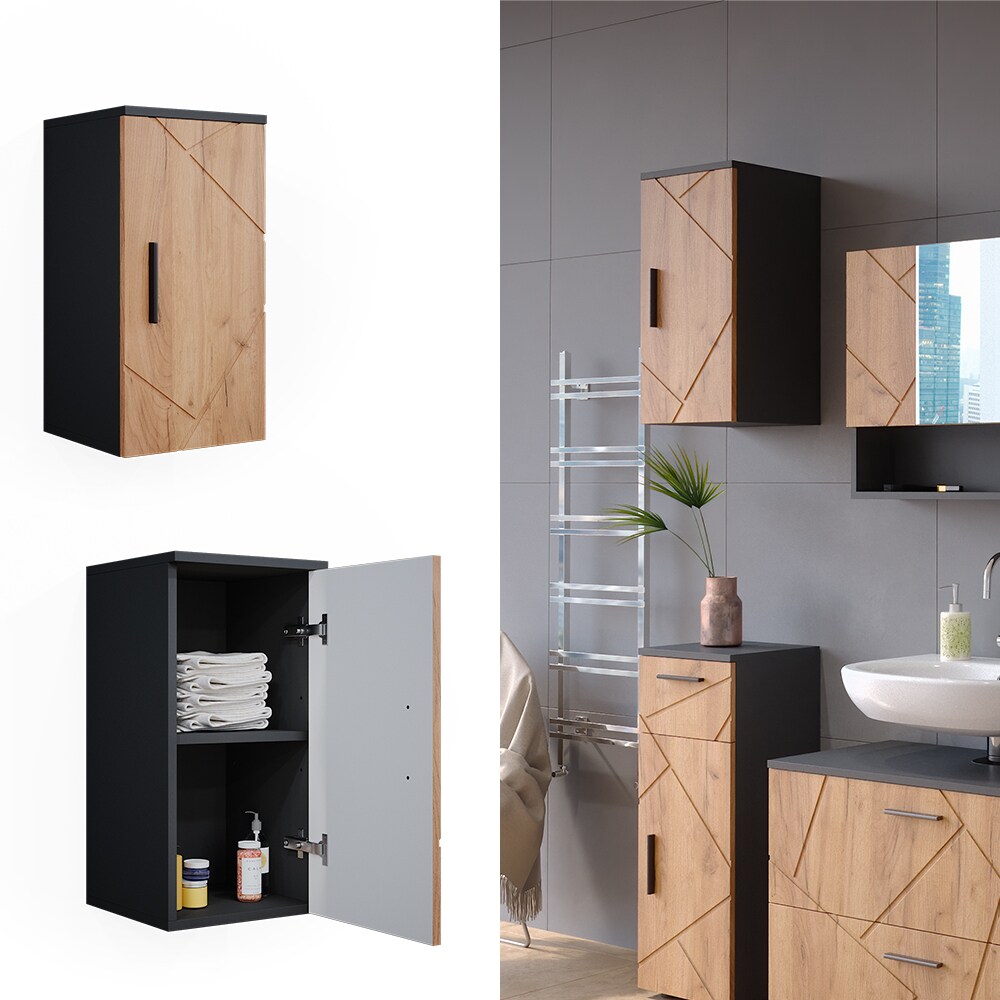 Vicco Hängeschrank Badschrank Badezimmermöbel Irma Anthrazit Eiche modern 30x59 cm Badezimmer Schrank Badmöbel Schranktür Schrankfach Einlegeboden Ablagefach Aufbewahrung