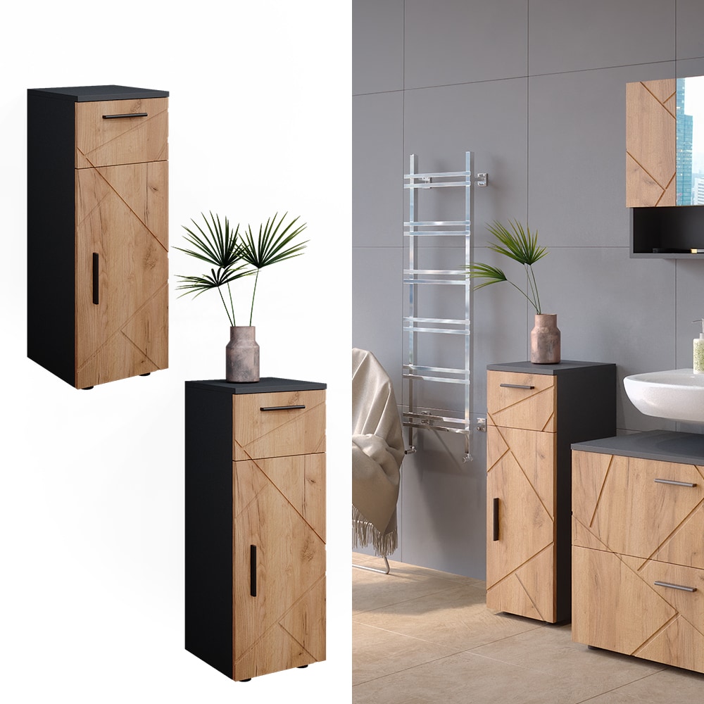 Vicco Midischrank Badschrank Badezimmerm&ouml;bel Irma Anthrazit Eiche modern 30x81 cm Badezimmer Schrank Badm&ouml;bel Schrankt&uuml;r Schrankfach Schrankschublade Ablage Aufbewahrung - Bild 1