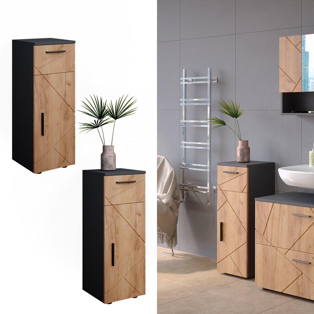 Vicco Midischrank Badschrank Badezimmermöbel Irma Anthrazit Eiche modern 30x81 cm Badezimmer Schrank Badmöbel Schranktür Schrankfach Schrankschublade Ablage Aufbewahrung