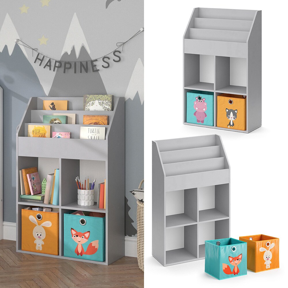 Vicco Kinderregal B&uuml;cherregal Wandregal Luigi Hellgrau 72x114 cm modern Kinderzimmer Regal Spielzeugregal Dekoregal Standregal Aufbewahrungsregal W&uuml;rfelregal Ablage Fach freistehend Faltbox - Bild 1