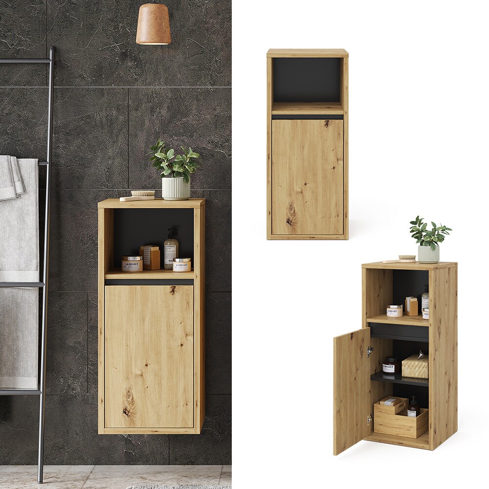 Vicco Midischrank Badschrank Badezimmerm&ouml;bel Viola Eiche Anthrazit modern 38x80 Badezimmer Schrank Badm&ouml;bel Schrankt&uuml;r Schrankfach Ablage Aufbewahrung - Bild 1