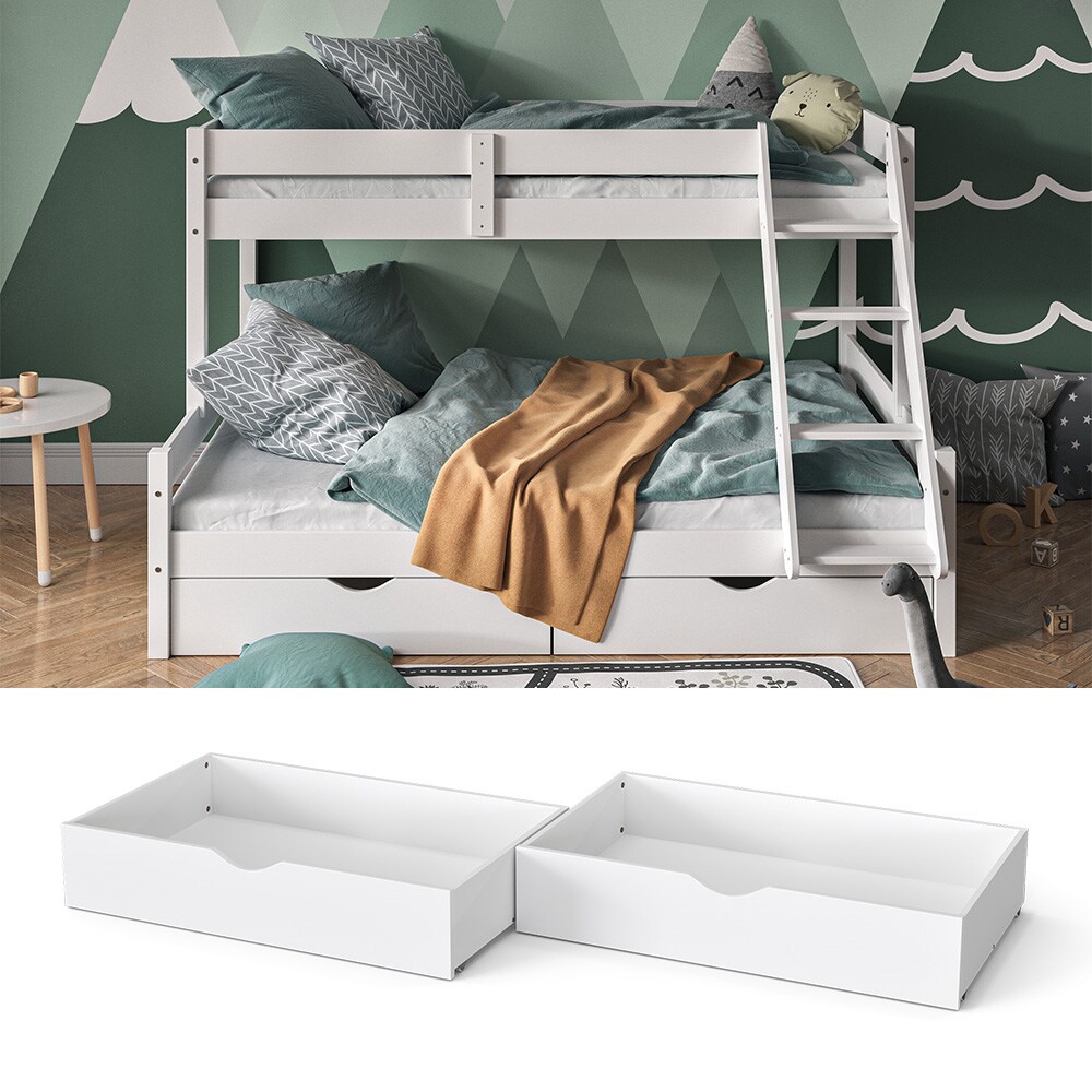 VitaliSpa Bettschublade Schubladenbett Aufbewahrung Everest Weiß 98×20 modern Rollschublade Kinderzimmer Bett Zubehör Spielzeug Ablage Kiefer Massivholz Kinderbett Spielturmbett | 04066731227310