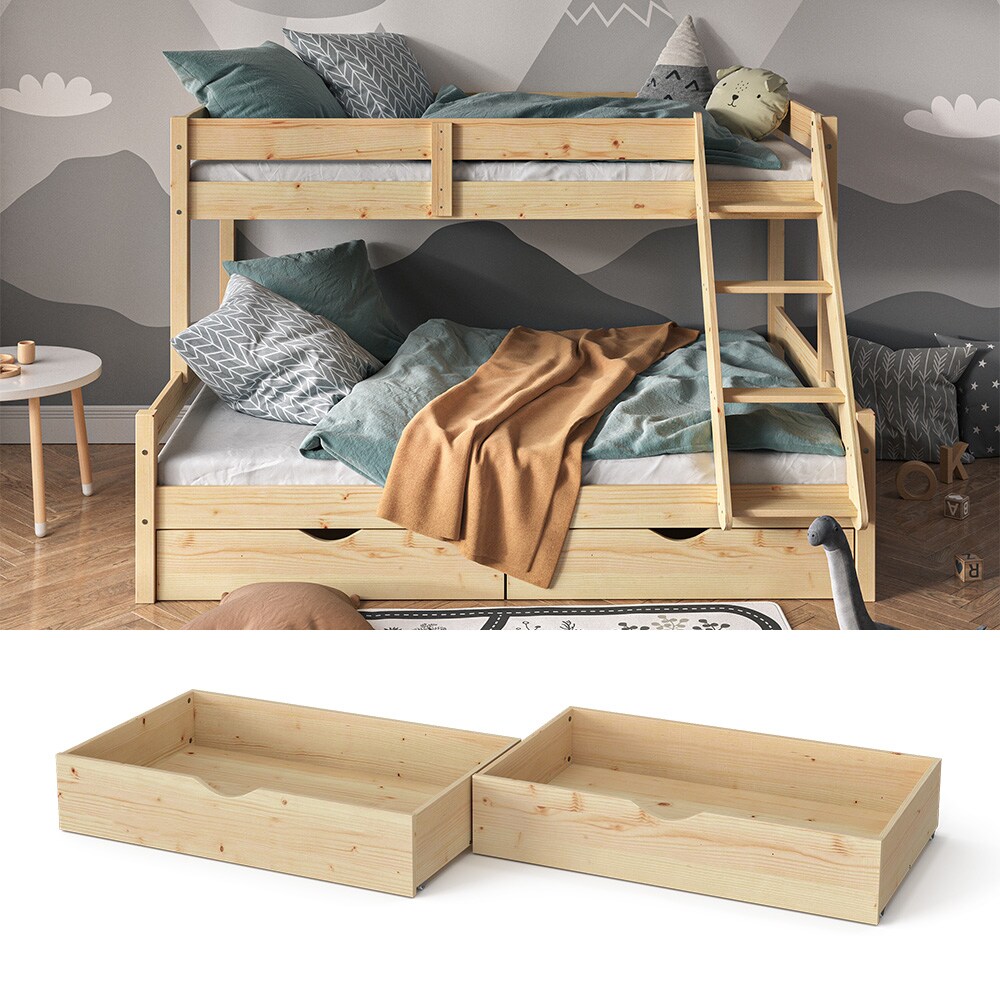 VitaliSpa Bettschublade Schubladenbett Aufbewahrung Everest Natur 98x20 modern Rollschublade Kinderzimmer Bett Zubehör Spielzeug Ablage Kiefer Massivholz Kinderbett Spielturmbett